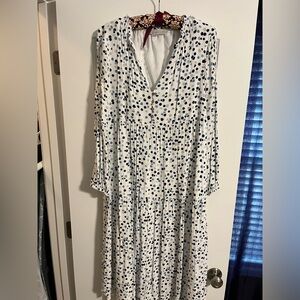 Loft Midi Dress with Navy, Grey and Blue Polka Dots